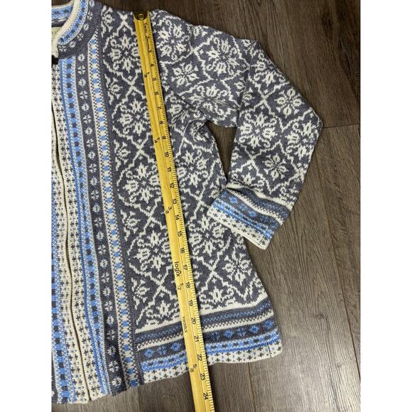 Appleseed’s Fair Isle Zip Sweater Jacket M Nordic Snowflake Blue Gray Wool Blend - Picture 2 of 7